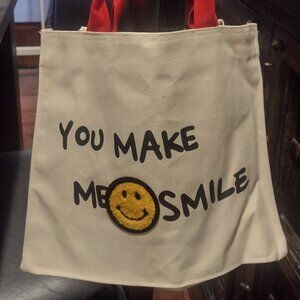 You Make Me Smile, Canvas Lined Tote Bag with Crossbody Strap, New without Tags